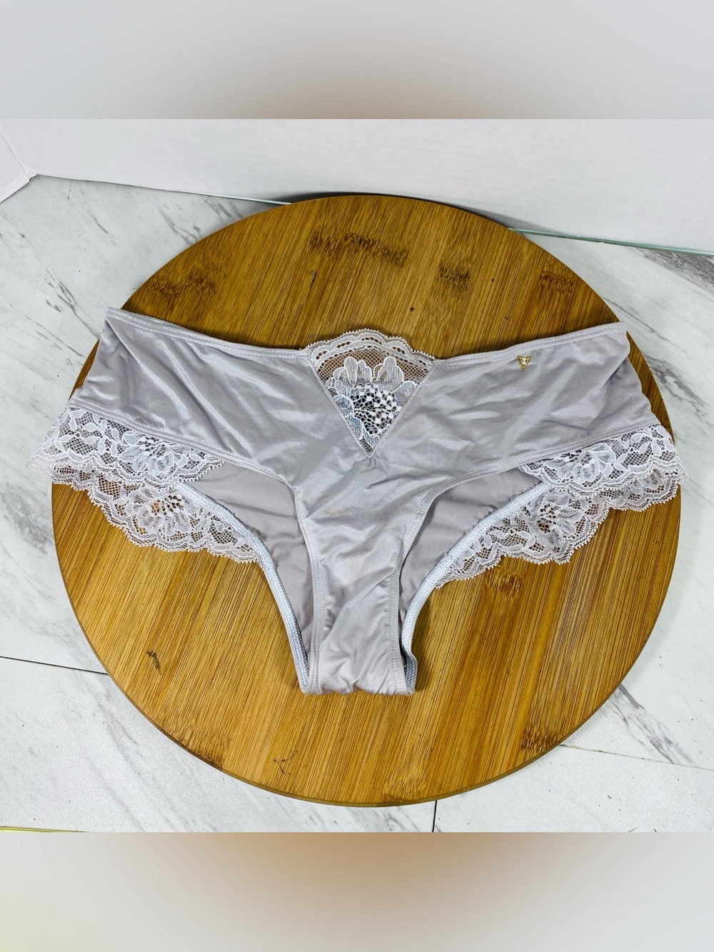 Victoria secret Women's satin Lace-Trim Hipster Panty in Light Gray